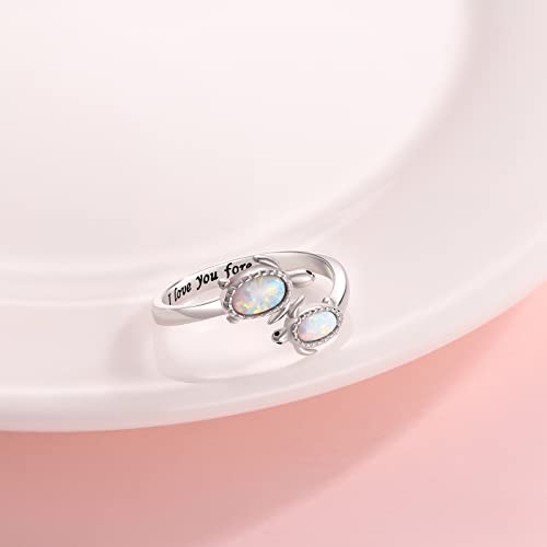 925-Sterling-Silver Opal/Turquoise Sea Turtle/Dolphin/Sea Life Ring - Inspirational I Love You Forever Adjustable Open Nature Ocean Mother Daughter Ring Cute Animal Jewelry Gifts for Women - Image 7