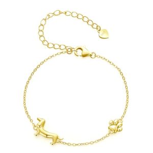 MUNDELL 925 Sterling Silver Cute Dachshund Double-Layer Butterfly Link Bracelet Puppy Dog Link Charm Bracelet for Women Fine Jewelry