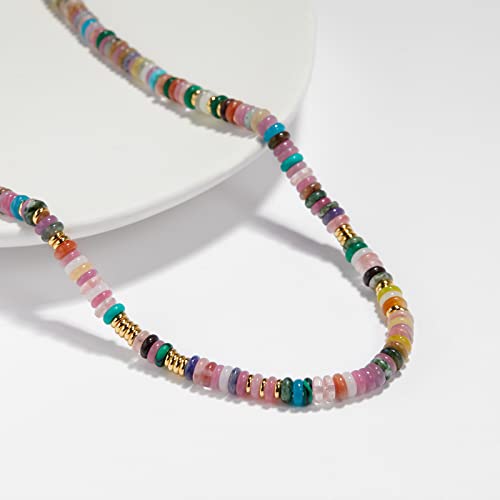 Boho Beaded Choker Necklace for Women, Gemstone Choker Natural Stone Freshwater Pearl Surfer Necklaces 14K Gold Plated Summer Beach Handmade Jewelry - Image 7