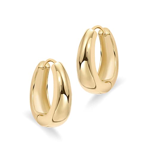 14K Gold Plated Sterling Silver Post Small Chunky Hoops Earrings | Thick Lightweight Gold Hoop Earrings for Women - Image 4