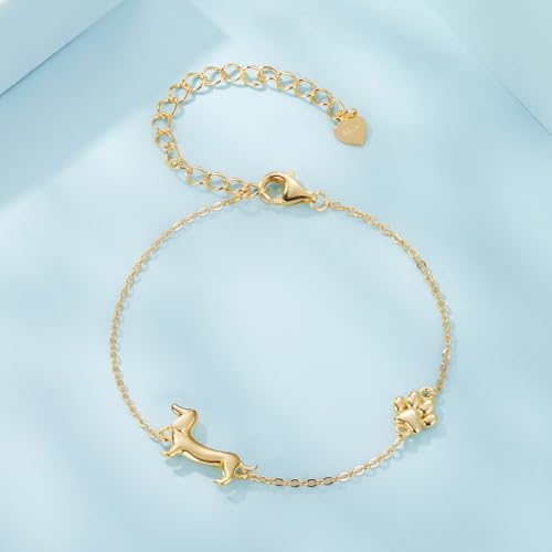 MUNDELL 925 Sterling Silver Cute Dachshund Double-Layer Butterfly Link Bracelet Puppy Dog Link Charm Bracelet for Women Fine Jewelry - Image 5