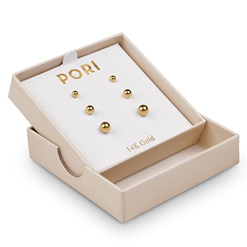 14K Solid Gold Ball Stud Earrings (3-Pair-Pack) 3MM 4MM and 5MM - Choose a Color - Image 3