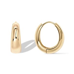 14K Gold Plated Sterling Silver Post Small Chunky Hoops Earrings | Thick Lightweight Gold Hoop Earrings for Women