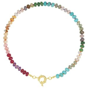 Beaded Gemstone Necklace for Women, Colorful Boho Bead Choker Natural Stone Surfer Beach Necklaces 14K Gold Plated Summer Handmade Jewelry