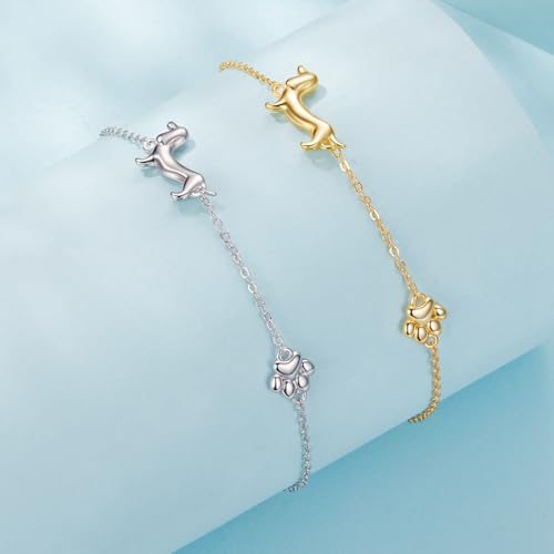MUNDELL 925 Sterling Silver Cute Dachshund Double-Layer Butterfly Link Bracelet Puppy Dog Link Charm Bracelet for Women Fine Jewelry - Image 6