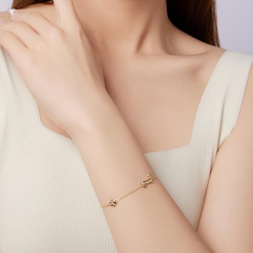 MUNDELL 925 Sterling Silver Cute Dachshund Double-Layer Butterfly Link Bracelet Puppy Dog Link Charm Bracelet for Women Fine Jewelry - Image 3