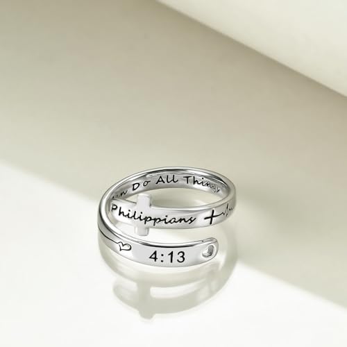 Cross Rings Sterling Silver Faith Adjustable Wrap Rings for Women Teens Inspirational Jewelry Gifts - Image 3