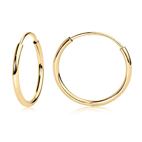Olivia's Collection 14k White or Yellow Gold Lightweight Endless Hoop Earrings (10-20mm) True 1.0mm width. Piercing to Lobe, Upper-Lobe for a Woman, Man, Teens