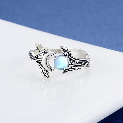 925 Sterling Silver Opal Turquoise Moonstone Moon Ring - Adjustable Vintage Crescent Moon Ring Fire Opal Planet Earth Jewelry for Women - Image 6