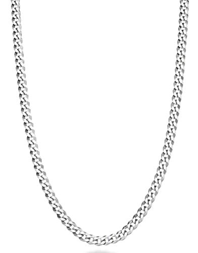 Italian Solid 925 Sterling Silver 3.5mm Diamond Cut Cuban Link Curb Chain Necklace for Women Men, Made in Italy