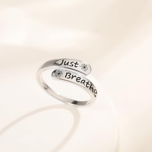 Dandelion Just Breathe Ring for Women 925 Sterling Silver Adjustable Hope Inspirational Jewelry Encouragement Gifts - Image 4