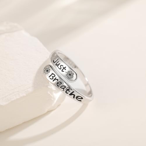 Dandelion Just Breathe Ring for Women 925 Sterling Silver Adjustable Hope Inspirational Jewelry Encouragement Gifts - Image 3