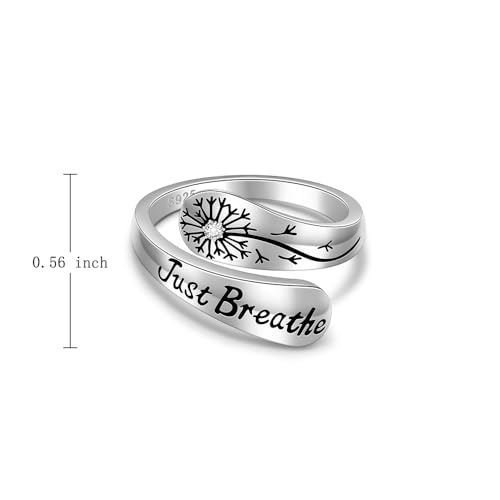Hope Just Breathe Rings for Women Just Breathe Ring 925 Sterling Silver Dandelion Inspirational Encouragement Adjustable Mothers Day Gifts Size 7 - Image 4