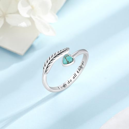 Genuine Turquoise/Moss Agate Feather Ring 925 Sterling Silver Adjustable Ring Western Thumb Rings Vintage Jewelry Gifts for Women - Image 5