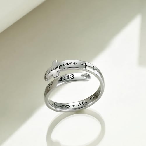 Cross Rings Sterling Silver Faith Adjustable Wrap Rings for Women Teens Inspirational Jewelry Gifts - Image 4