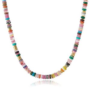 Boho Beaded Choker Necklace for Women, Gemstone Choker Natural Stone Freshwater Pearl Surfer Necklaces 14K Gold Plated Summer Beach Handmade Jewelry