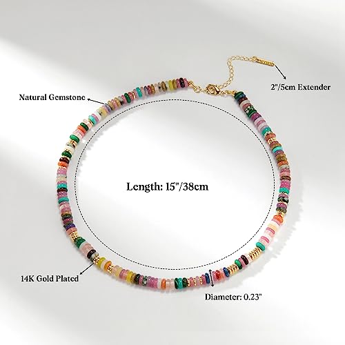 Boho Beaded Choker Necklace for Women, Gemstone Choker Natural Stone Freshwater Pearl Surfer Necklaces 14K Gold Plated Summer Beach Handmade Jewelry - Image 5