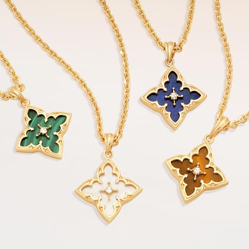 Gold Clover Necklace for Women Dainty 14K Gold Plated CZ Pendant Necklace Adjustable Chain Choker Charm Colorful Clover Pendant Lucky Necklaces for Women Jewelry - Image 5