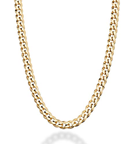 Solid 18K Gold Over 925 Sterling Silver Italian 5mm Diamond-Cut Cuban Link Curb Chain Necklace for Women Men, Made in Italy