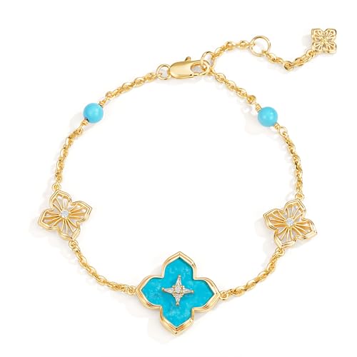 Gold Charm Bracelets for Women Clover Bracelet 14K Gold Plated Lucky Four Leaf Flower Pendant Link Chain Gold Bracelet Jewelry