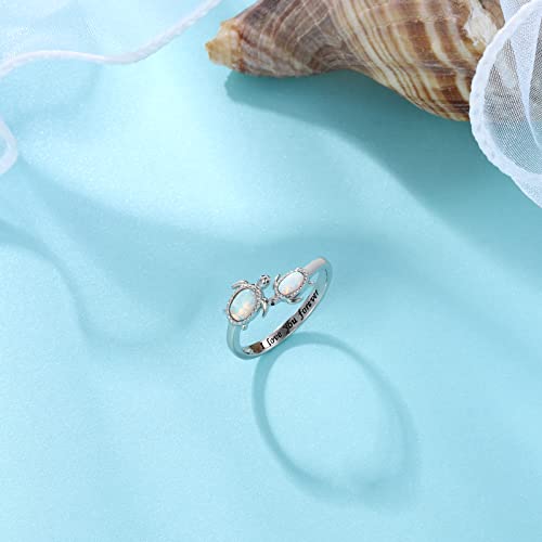 925-Sterling-Silver Opal/Turquoise Sea Turtle/Dolphin/Sea Life Ring - Inspirational I Love You Forever Adjustable Open Nature Ocean Mother Daughter Ring Cute Animal Jewelry Gifts for Women - Image 5
