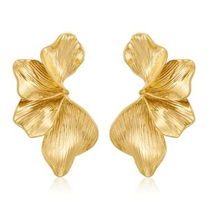 Chunky Gold Statement Earrings For Women Gold Plated Sectored Flower Leaf Shell Angel Wing Earrings Large Stud Earrings Hypoallergenic Earrings