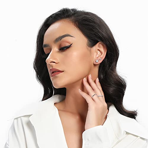 18K White Gold Plated 4 Pong Round Clear Cubic Zirconia Stud Earring Pack of 6 Pairs (6 Pairs) - Image 7