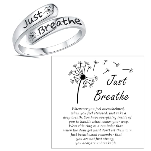 Dandelion Just Breathe Ring for Women 925 Sterling Silver Adjustable Hope Inspirational Jewelry Encouragement Gifts - Image 6