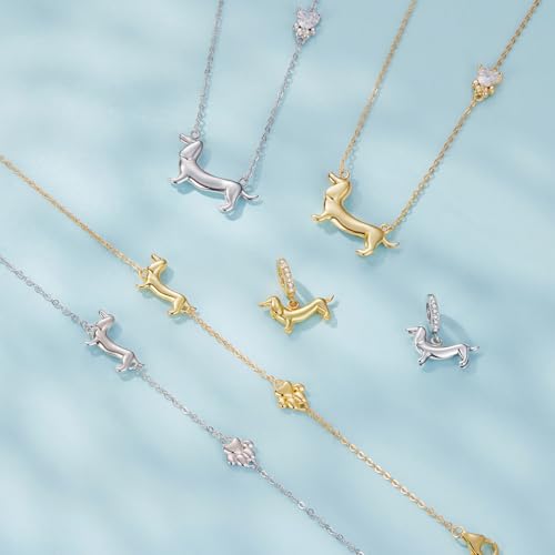 MUNDELL 925 Sterling Silver Cute Dachshund Double-Layer Butterfly Link Bracelet Puppy Dog Link Charm Bracelet for Women Fine Jewelry - Image 7