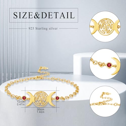 Hecate Bracelet Triple Moon Goddess Protection Bracelets For Women 925 Sterling Silver Hekate Lilith Greek Mythology Pagan Wiccan Magic Witchcraft Spiritual Amulet Moonstone Jewelry - Image 3