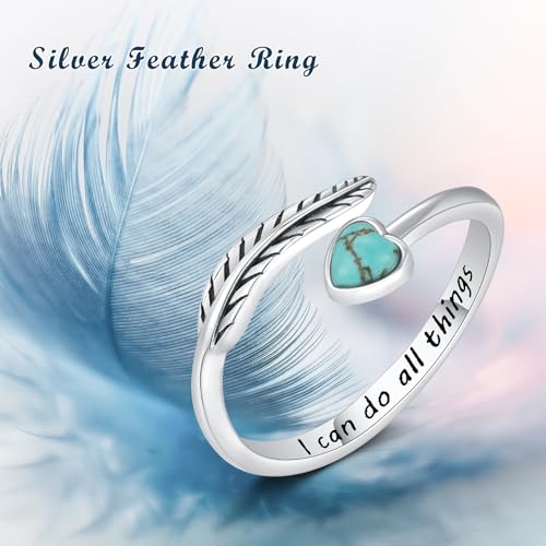Genuine Turquoise/Moss Agate Feather Ring 925 Sterling Silver Adjustable Ring Western Thumb Rings Vintage Jewelry Gifts for Women - Image 7