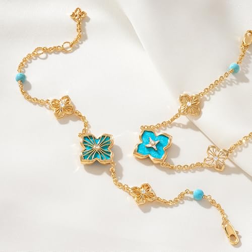 Gold Charm Bracelets for Women Clover Bracelet 14K Gold Plated Lucky Four Leaf Flower Pendant Link Chain Gold Bracelet Jewelry - Image 5