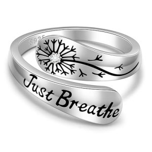 Hope Just Breathe Rings for Women Just Breathe Ring 925 Sterling Silver Dandelion Inspirational Encouragement Adjustable Mothers Day Gifts Size 7