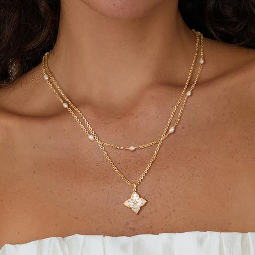 Gold Clover Necklace for Women Dainty 14K Gold Plated CZ Pendant Necklace Adjustable Chain Choker Charm Colorful Clover Pendant Lucky Necklaces for Women Jewelry - Image 3