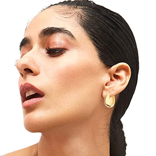 6 Pairs 14K Gold Hoop Earrings for Women Lightweight Chunky Hoop Earrings Multipack Hypoallergenic, Thick Open Twisted Huggie Hoops Earring Set Jewelry for Gifts. - Image 4