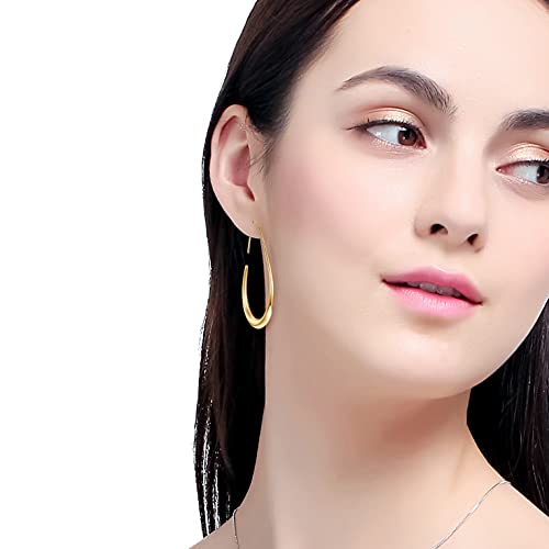 Lightweight Teardrop Hoop Earrings for Women - 14k Gold/White Gold Plated Large Oval Pull Through Hoop Earrings High Polished Statement Jewelry Gift for Women - Image 5