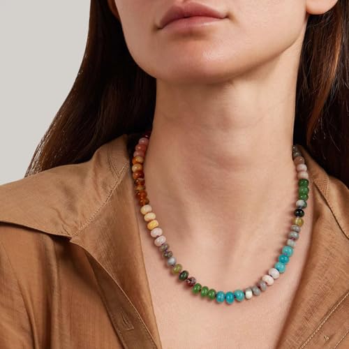 Beaded Gemstone Necklace for Women, Colorful Boho Bead Choker Natural Stone Surfer Beach Necklaces 14K Gold Plated Summer Handmade Jewelry - Image 4