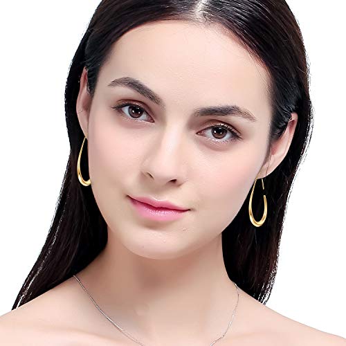 Lightweight Teardrop Hoop Earrings for Women - 14k Gold/White Gold Plated Large Oval Pull Through Hoop Earrings High Polished Statement Jewelry Gift for Women - Image 6