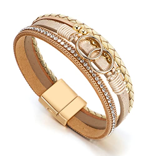 Leopard Bracelet for Women, Boho Leather Wrap Multi-Layer Pearl Crystal Bracelet Bangle Jewelry - Image 3