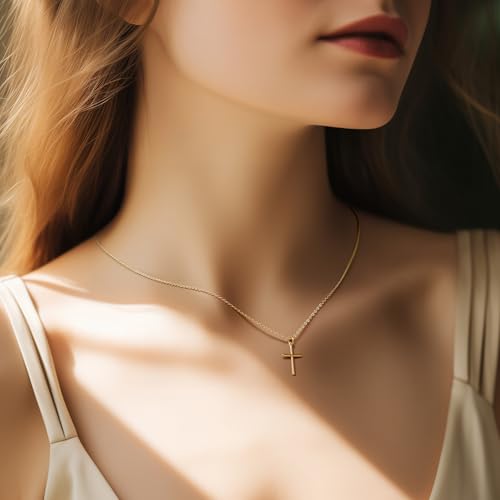 AMELINE 14K Gold Cross Necklaces for Women Gold Cross Chain Minimalist Cross Pendant Small Cross Necklace for Women Cross Jewelry - Image 4