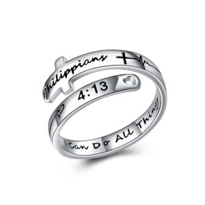 Cross Rings Sterling Silver Faith Adjustable Wrap Rings for Women Teens Inspirational Jewelry Gifts