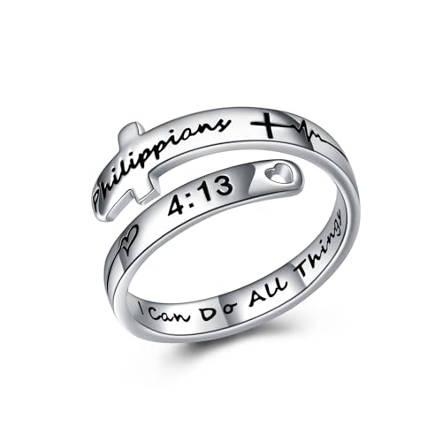 Cross Rings Sterling Silver Faith Adjustable Wrap Rings for Women Teens Inspirational Jewelry Gifts
