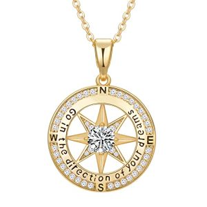 Graduation Gifts for Her, Inspirational Graduates Compass Necklace for Women Girls Jewelry, Class of Senior High School College Graduation Gifts for Friends with Congrats Grad Box and Gift Card (18K Gold Filled 925 Sterling Silver necklace)