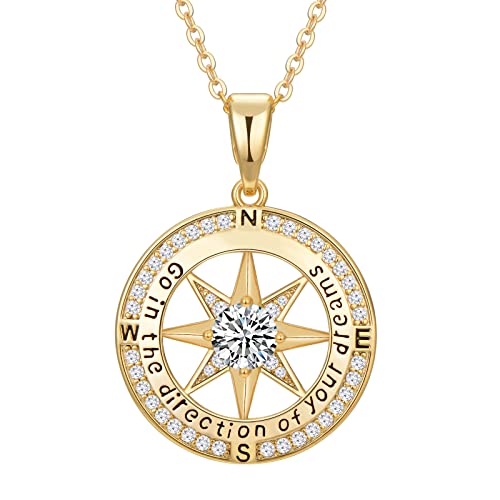 Graduation Gifts for Her, Inspirational Graduates Compass Necklace for Women Girls Jewelry, Class of Senior High School College Graduation Gifts for Friends with Congrats Grad Box and Gift Card (18K Gold Filled 925 Sterling Silver necklace)