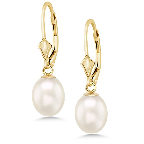 14K Yellow Gold 9MM Cultured Freshwater Pearl Dangle Earrings For Women - Image 4