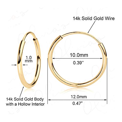 Olivia's Collection 14k White or Yellow Gold Lightweight Endless Hoop Earrings (10-20mm) True 1.0mm width. Piercing to Lobe, Upper-Lobe for a Woman, Man, Teens - Image 3