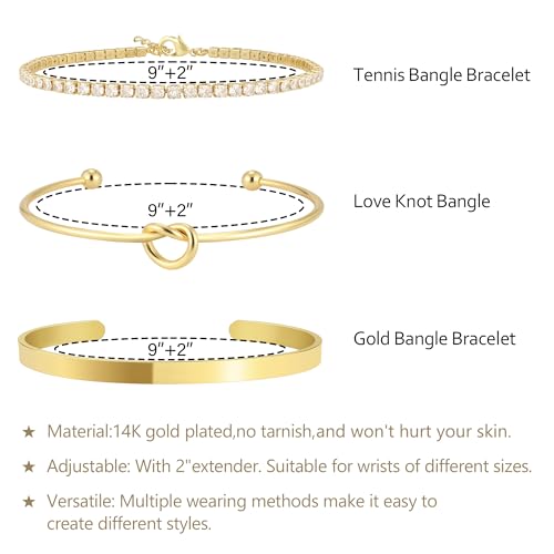 Gold Bangle Cuff Knot Bracelet for Women Stack Non Tarnish 14k Gold Plated Dainty Cubic Zirconia Tennis Bracelets Jewelry Set for Women Trendy - Image 5