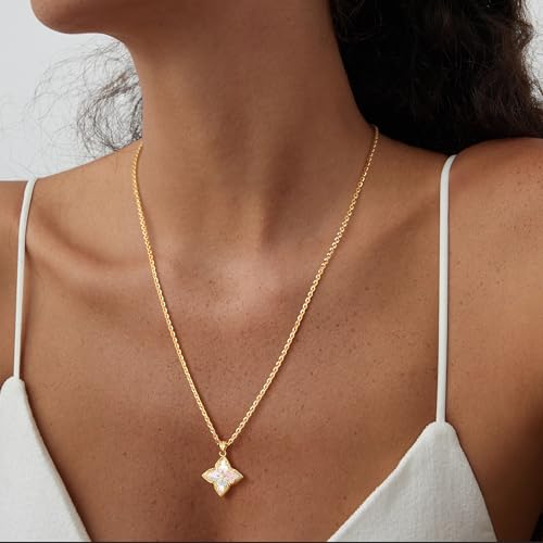 Gold Clover Necklace for Women Dainty 14K Gold Plated CZ Pendant Necklace Adjustable Chain Choker Charm Colorful Clover Pendant Lucky Necklaces for Women Jewelry - Image 4