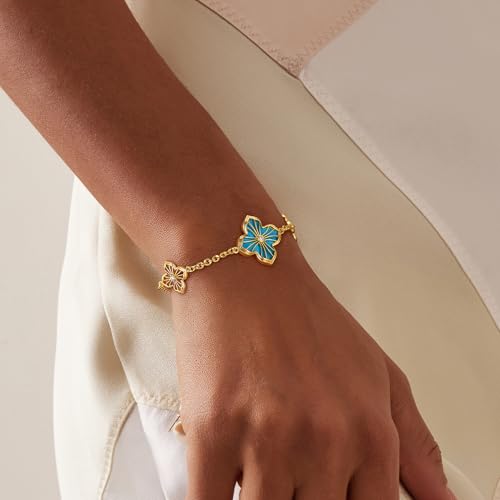 Gold Charm Bracelets for Women Clover Bracelet 14K Gold Plated Lucky Four Leaf Flower Pendant Link Chain Gold Bracelet Jewelry - Image 4