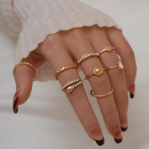 68 Pcs Gold Knuckle Rings Set for Women, Stackable Rings Boho Joint Finger Midi Rings Silver Hollow Carved Crystal Stacking Rings Pack for Gift - Image 3